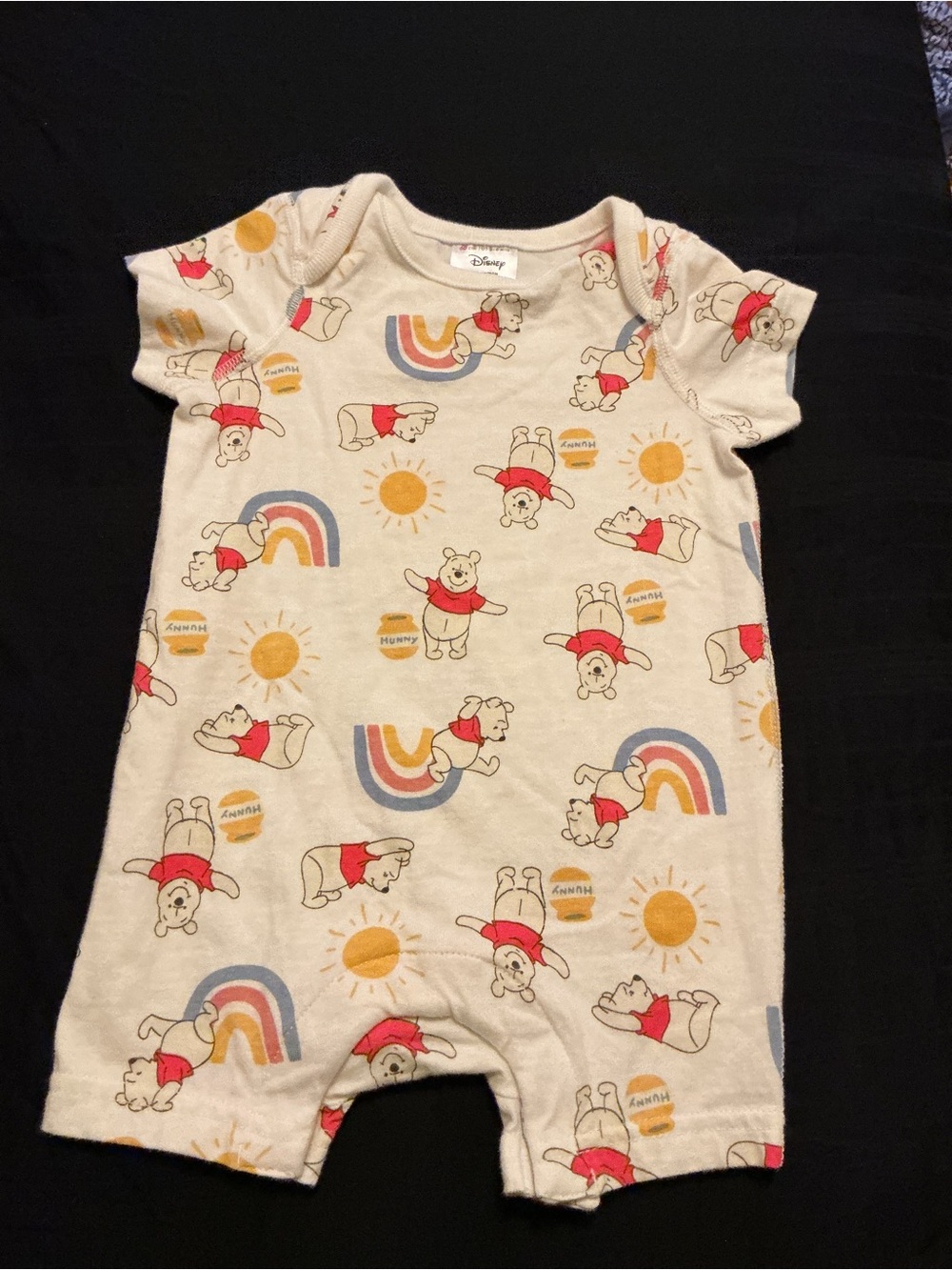 Disney Cream Winnie the Pooh Short Sleeve One-Piece with Red and Yellow Accents